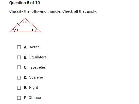 Classify the following triangle. Check all that apply.-example-1