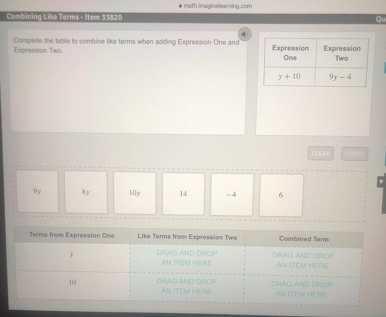 Complete the table to combine like terms when adding Expression One and Two.-example-1