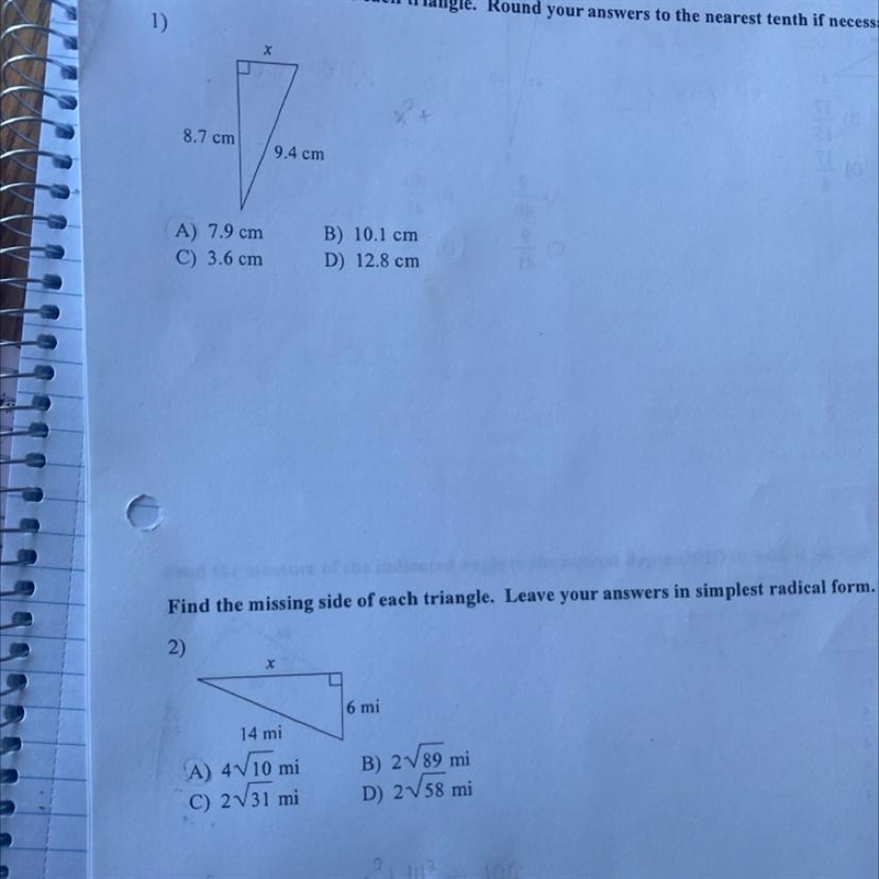 Find the missing side of each triangle GIVE STEP BY STEP PLEASE!!!-example-1