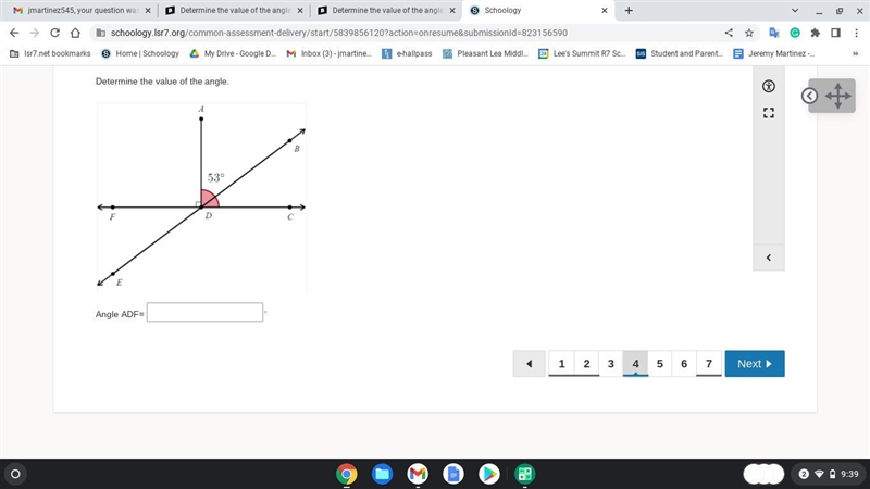 Determine the value of the angle. Angle ADF=-example-1