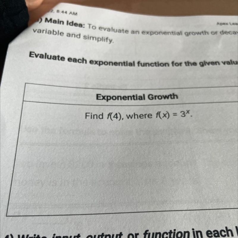 Exponential Growth Find f(4), where f(x) = 3x.-example-1