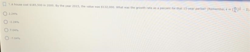 A house cost $185,500 in 2000. By the year 2015 the value was $132,000. What was the-example-1