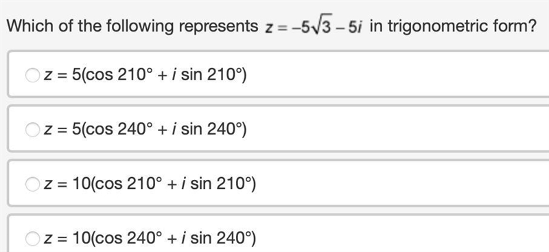 Which of the following represents z equals negative 5 radical 3 end radical minus-example-1