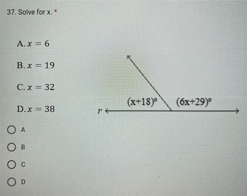 Solve for x. O A. x=6 O B. x=19 O C. x=32 O D. x=38-example-1