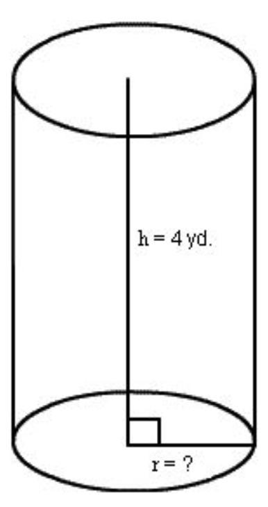 The volume of the right circular cylinder is 144 pi cubic yards. of h, the height-example-1