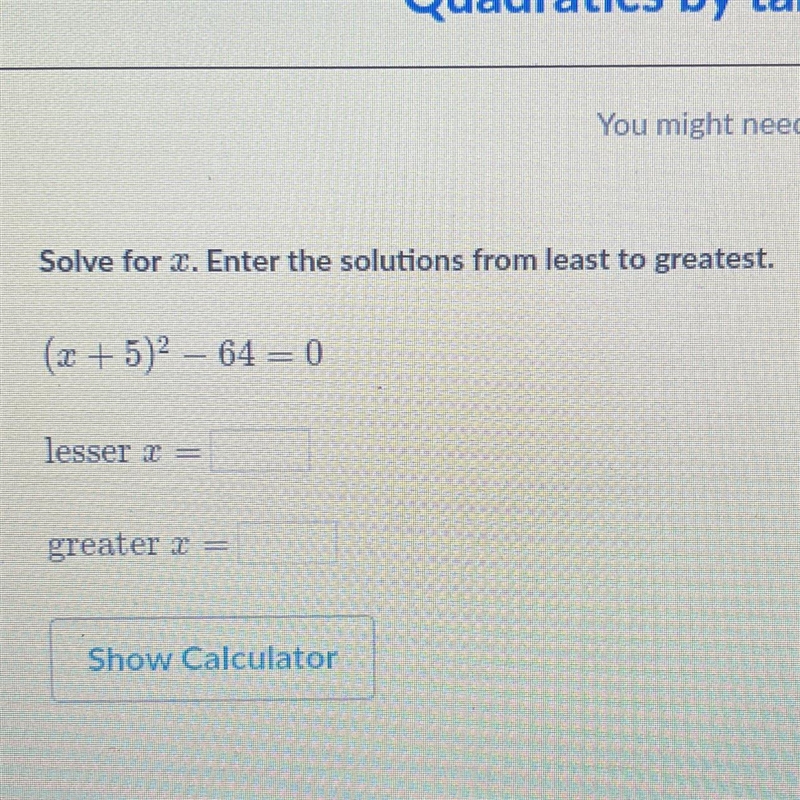 Solve for x. enter the solutions from least to greatest.-example-1