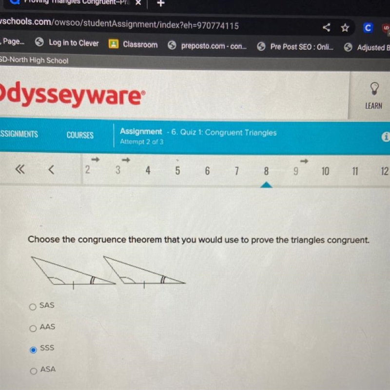 Choose the congruence theorem that you would use to prove the triangles congruent-example-1