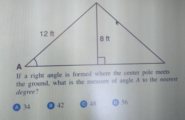 The center pole of a tent is 8 feet long, and a side of the tent is 12 feet long as-example-1