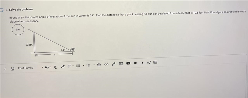 3. Solve the problem.In one area, the lowest angle of elevation of the sun in winter-example-1