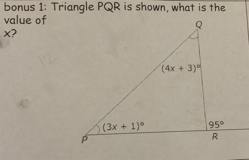 Triangle PQR is shown, what is the value of x?-example-1