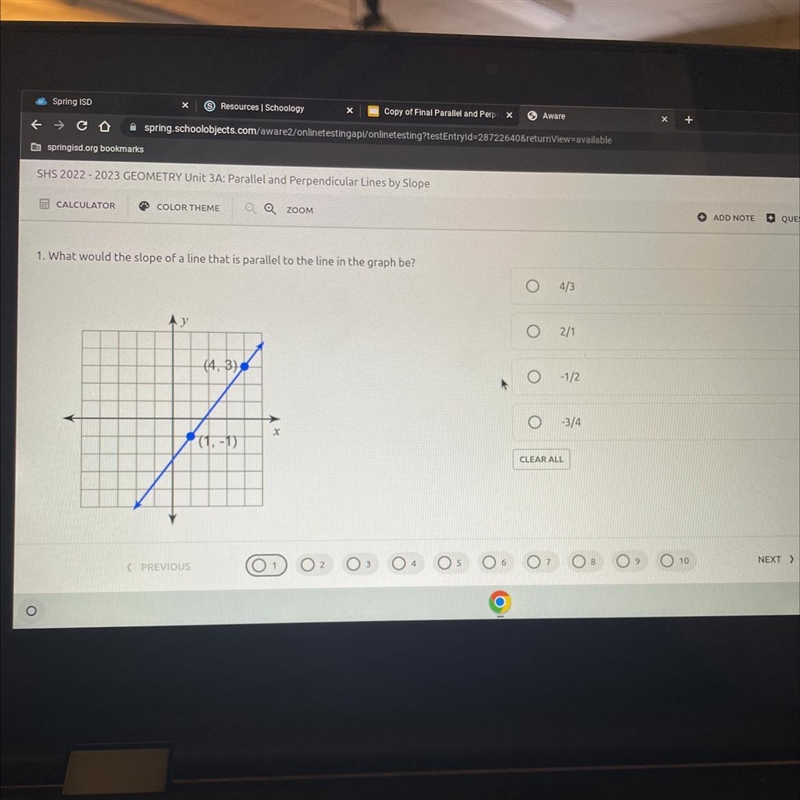 I. What would the slope of a line that is parallel to the line in the graph be?-example-1