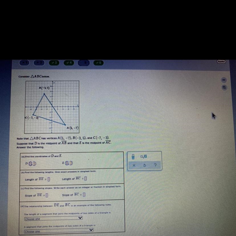 Consider triangle ABC below note that triangle ABC has verticals A(5,-7) B(-3,5) and-example-1