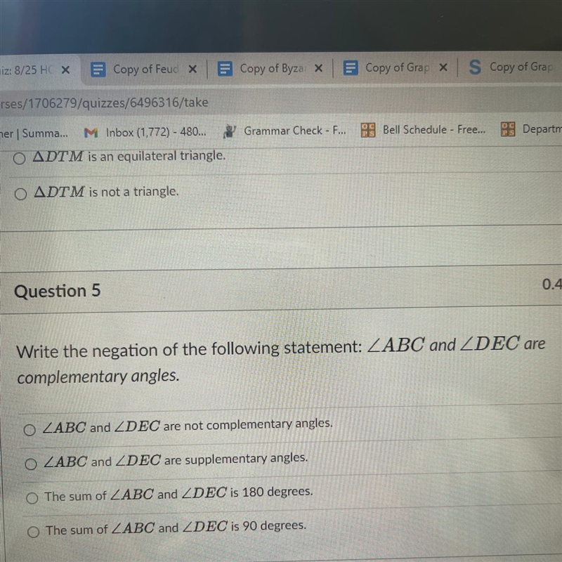 Write the negation of the following statement: ABC and DEC are complementary angles-example-1