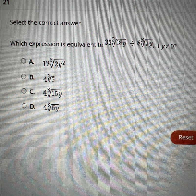 Select the correct answer.Which expression is equivalent to 32418y ÷ 8/3y, Ir vA07-example-1