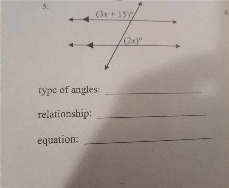 HELP ME PLEASE EXPLAIN HURRY!!!! Identify the angle type, the relationship, and the-example-1