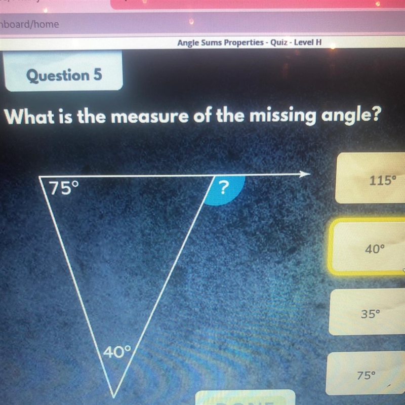 What is the measure of the missing angle-example-1