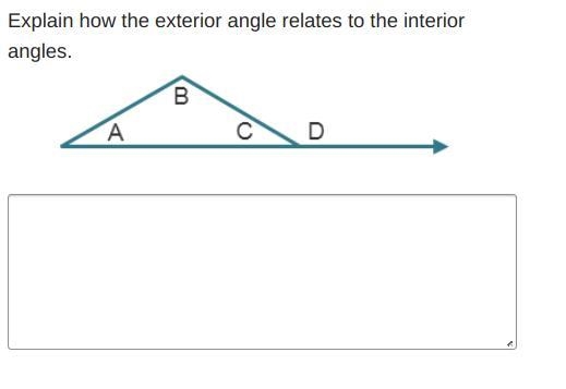 Explain how the exterior angle relates to the interior angles. A triangle has angles-example-1