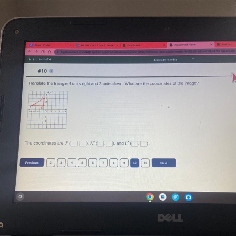 Translate the triangle 4 units right and 3 units down-example-1