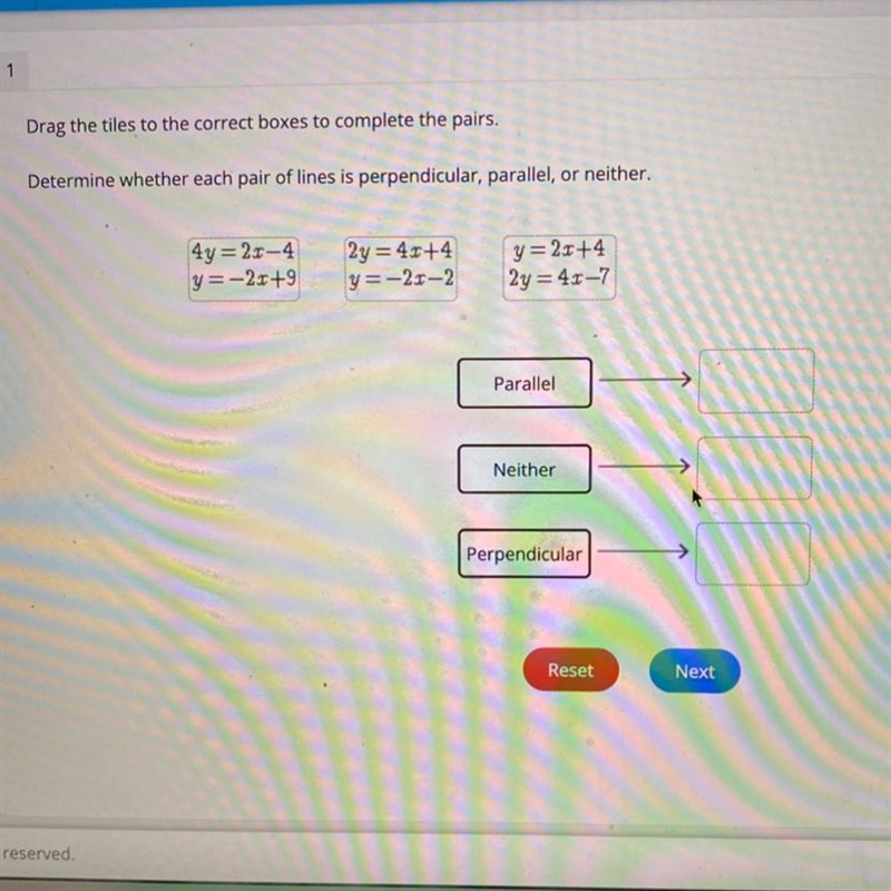 drag the tiles to the correct boxes to complete the pairs. determine weather each-example-1