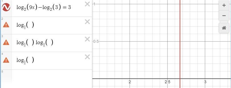 What is the solution to log[sub=2]9x-log[sub=2]^3=3 x = three-eighths x = eight-thirds-example-1