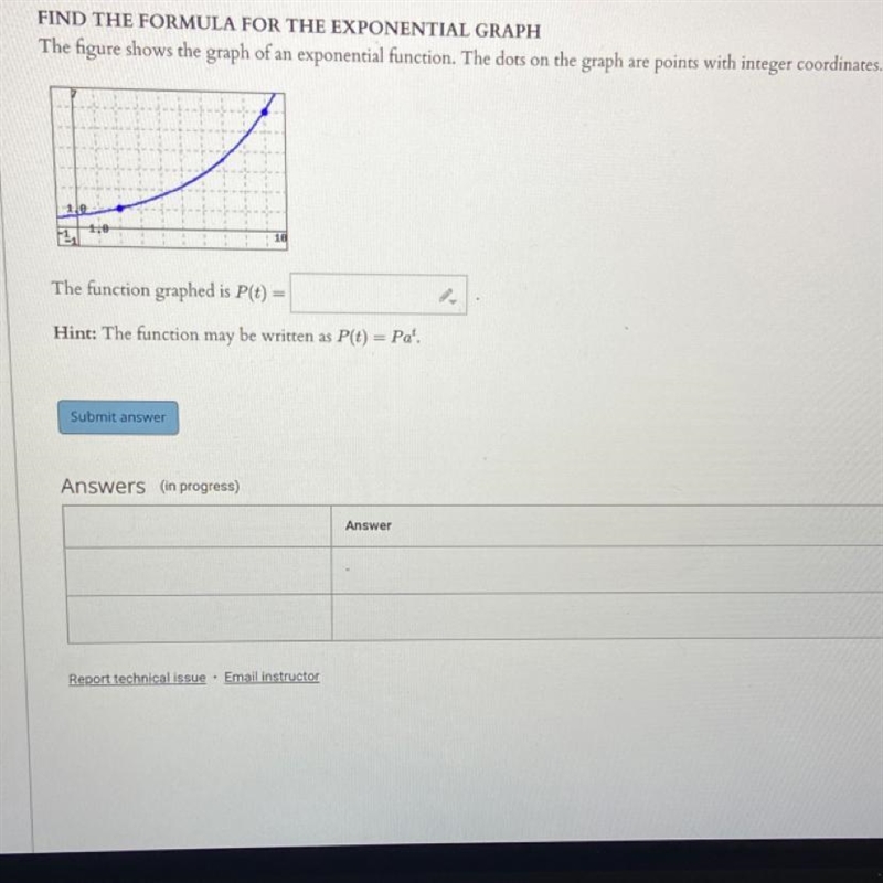 FIND THE FORMULA FOR THE EXPONENTIAL GRAPHThe figure shows the graph of an exponential-example-1