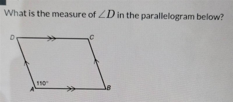 What is the measure of ZD in the parallelogram below?​-example-1