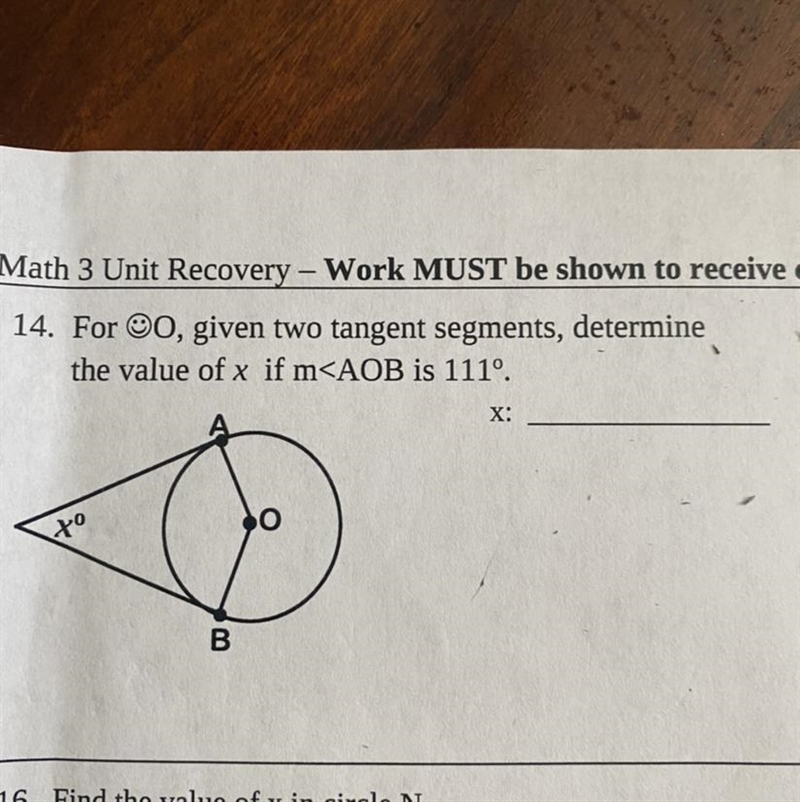 4. For O, given two tangent segments, determine the value of x if m X: to O B-example-1