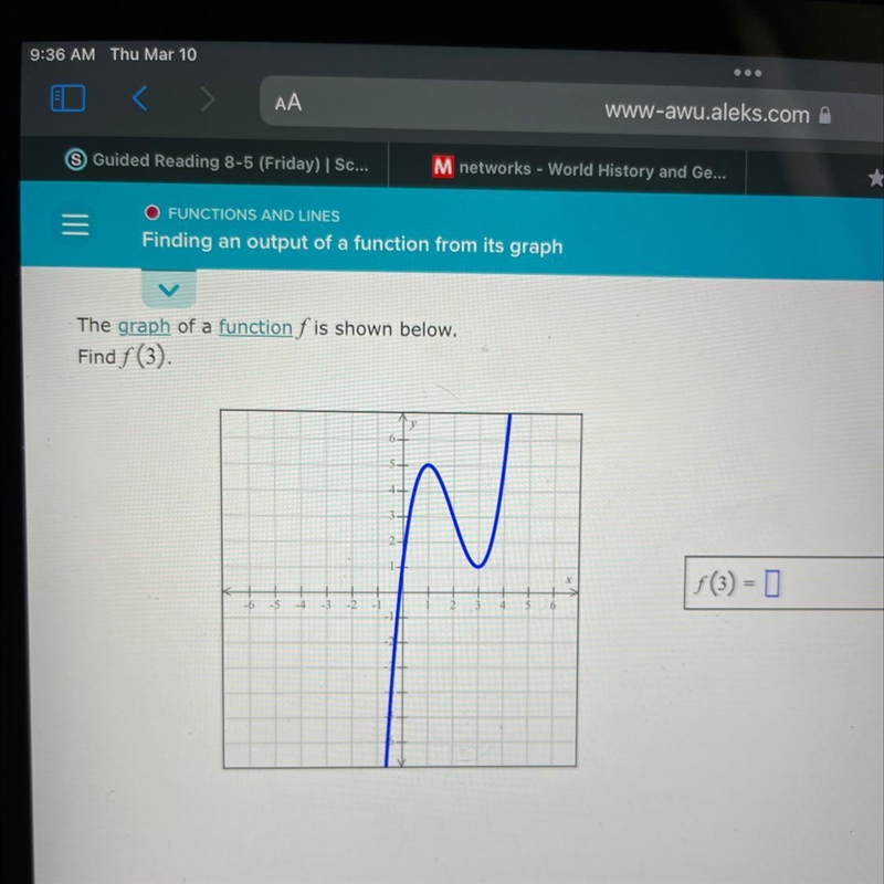 The graph of a function f is shown below find f(3) (please help!)-example-1