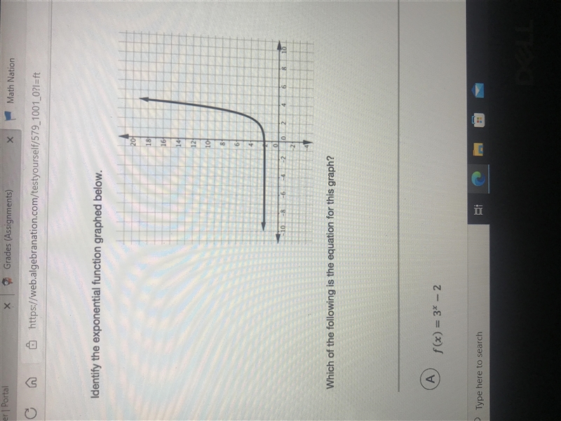 Identify the exponential function graphed below. Which of the following is the equation-example-1