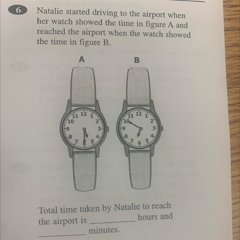 Natalie started driving to the airport when her watch showed the time in figure A-example-1