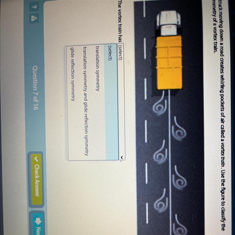 A truck moving down a road creates whirling pockets of air called a vortex train. Use-example-1