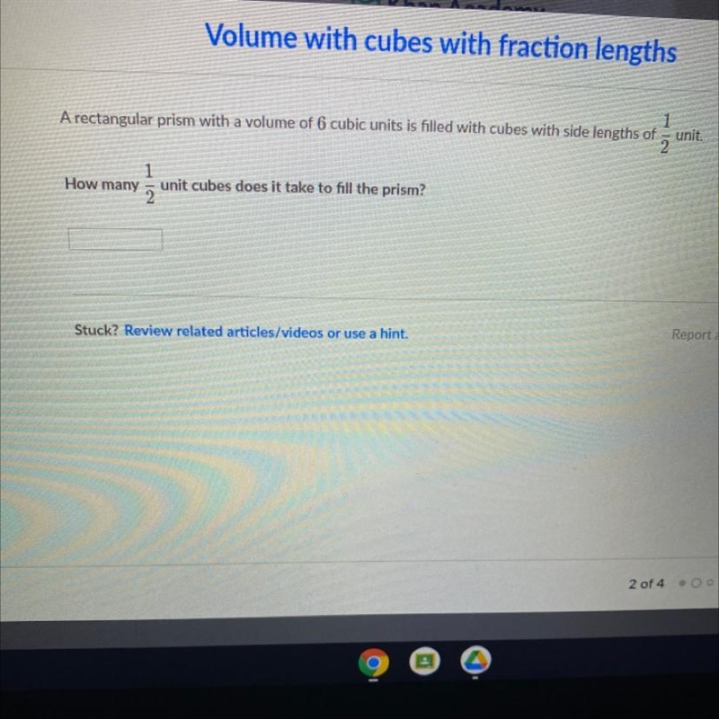 1 unit. A rectangular prism with a volume of 6 cubic units is filled with cubes with-example-1