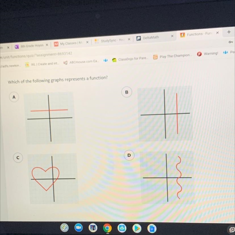 PLEASE HELP ME!!! Which of the following graphs represents a function?-example-1