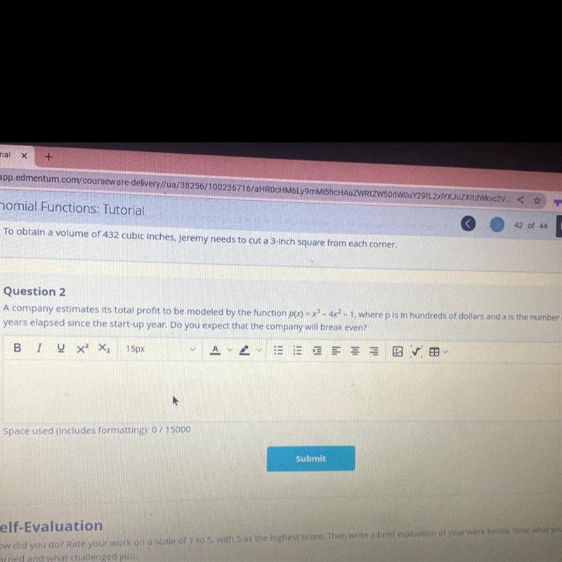 PLEASE HELP! P(x)=x^3 - 4x^2 - 1 Where P is in hundreds of dollars and x is the number-example-1