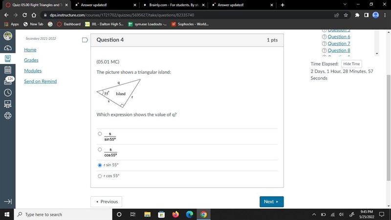 The picture shows a triangular island:Which expression shows the value of q?s over-example-1