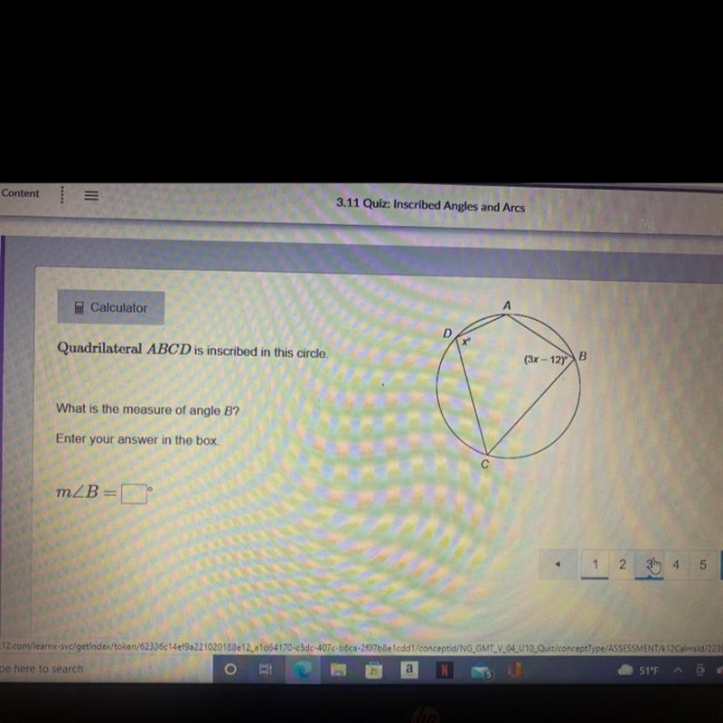 Quadrilateral ABCD is inscribed in this circle What is the measure of angle b?-example-1