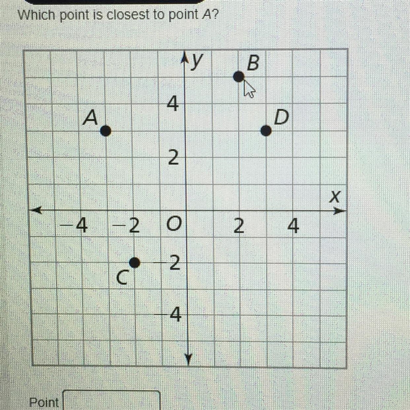 I need help!! I don’t know which one it is. Which point is closest to point A? Point-example-1