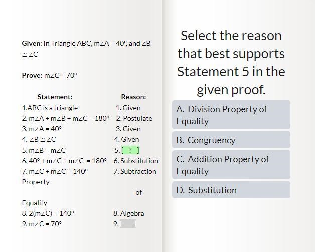 Select the reason that best supports statement 5 in the given proof.-example-1