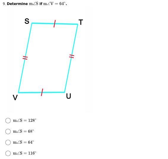 Determine m∠S if m∠V = 64.°-example-1