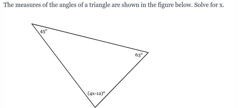 The measures of the angles of a triangle are shown in the figure below. Solve for-example-1