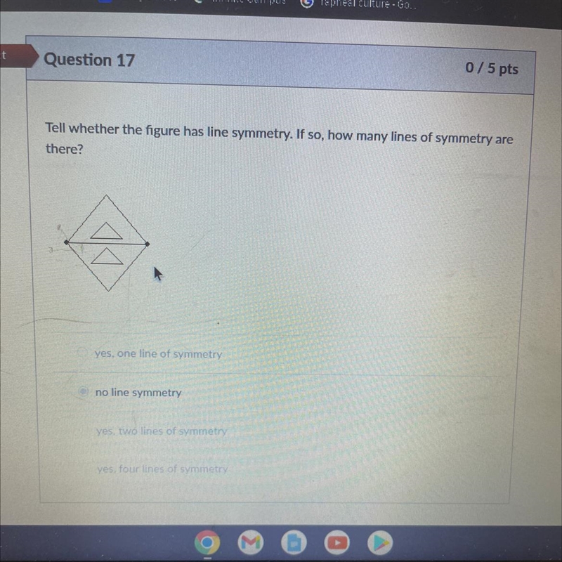 Tell whether the figure has line symmetry. If so how many lines of symmetry are there-example-1