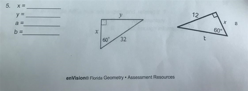 Use special right triangles to find the value of the variables no decimal answers-example-1