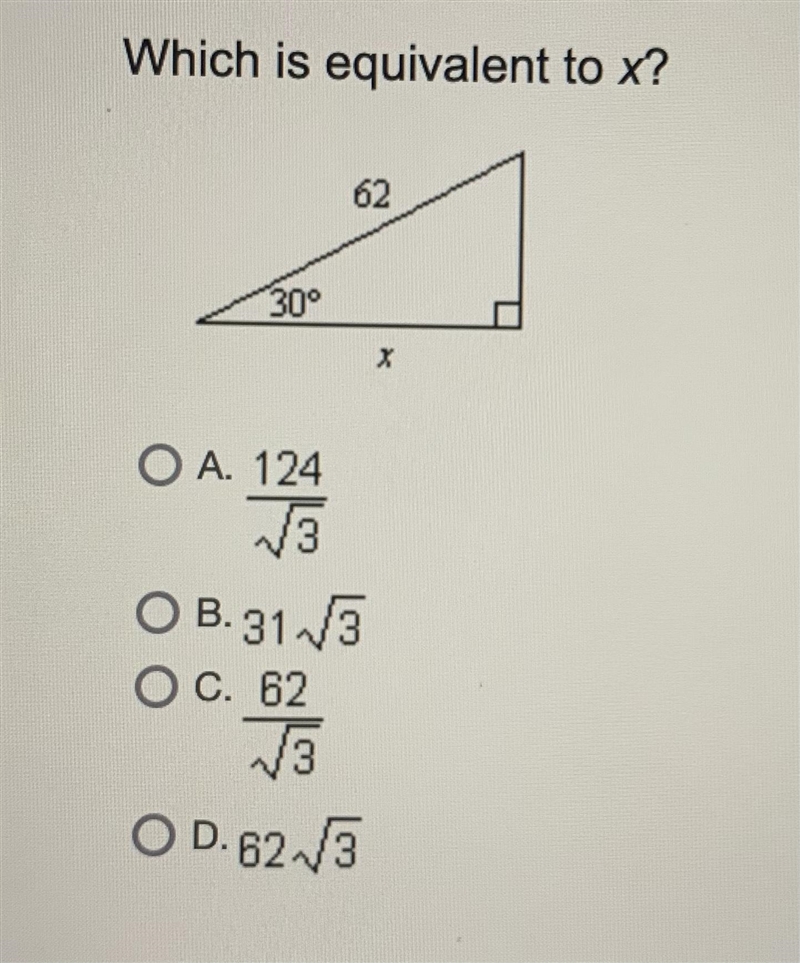 Which is equivalent to x? *image included below*-example-1