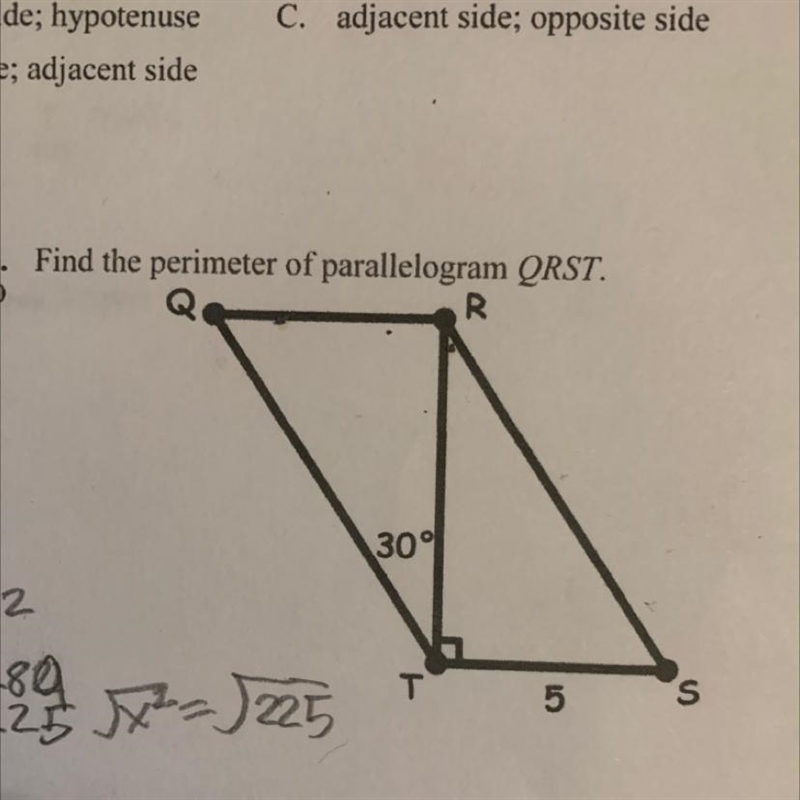 - Find the perimeter of parallelogram QRST.-example-1