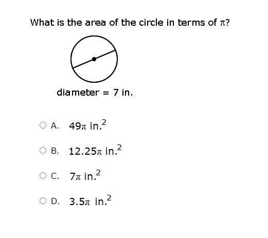 What is the area of the circle in terms of PI?-example-1