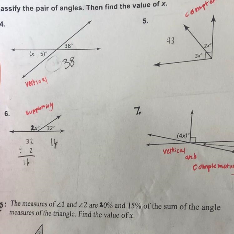 Classify the pair of angles. Then find the value of x For all 4 questions pls-example-1