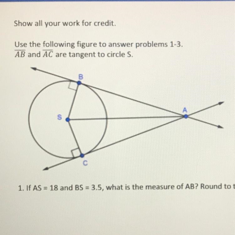 If BS = 9 and AB = 14, what is the measure of AS? Round to the nearest hundredth. Show-example-1