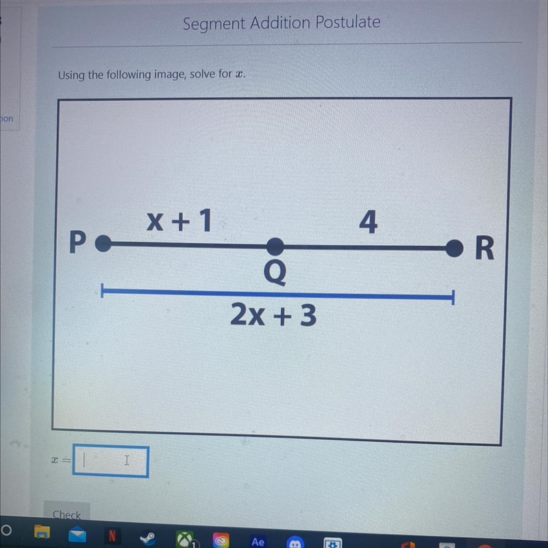 Using the Following Image, solve for x-example-1