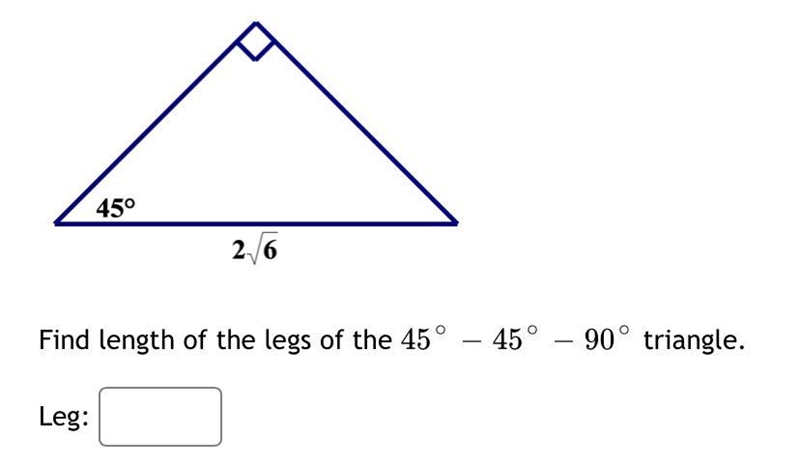 Geometry!!! Find the lengths of the 45°-45°-90° Triangle-example-1