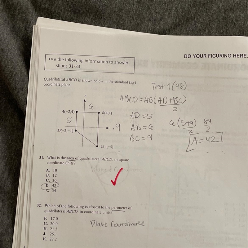 How to do perimeter of the given coordinates(quadrilateral)? Number 32?-example-1